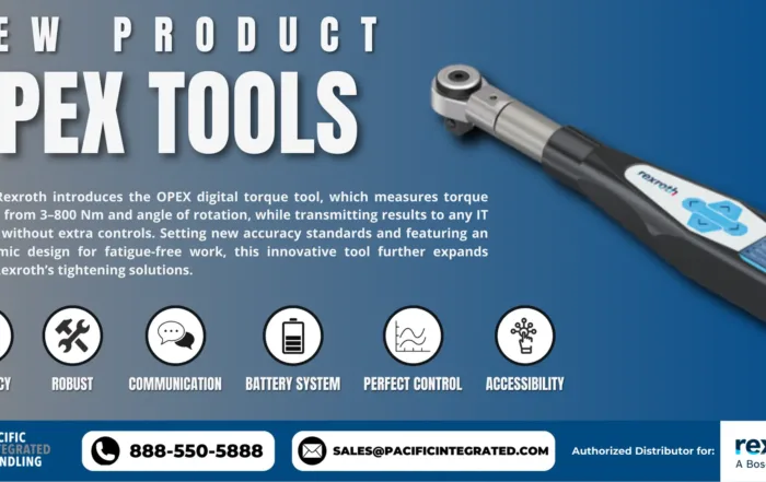 Bosch Rexroth OPEX digital torque tool showcasing torque measurement from 3–800 Nm.